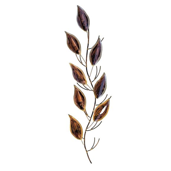 Copper and Brass Eight Leaves on a BranchMetal Art Decor Wall Sculpture